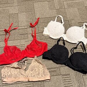 Elegant Lace Bra Set - Red, Black, White, and Beige